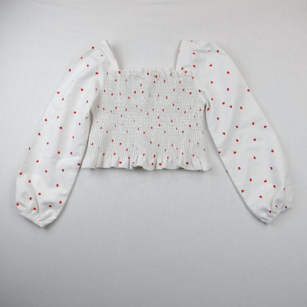 Shein Heart Print Shirred Peplum Blouse Women's Size 140